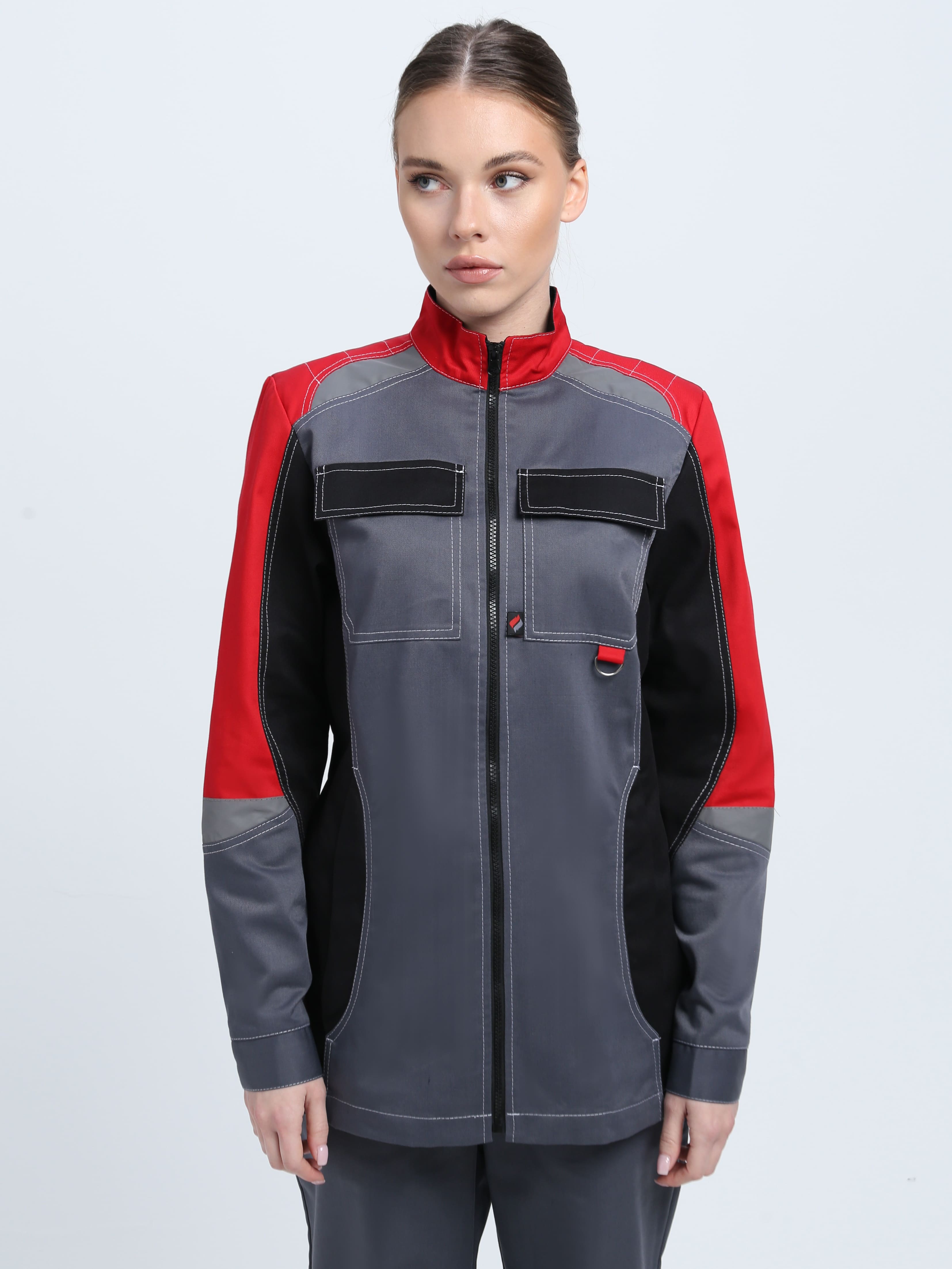 Костюм женский Вектрон-1 (тк.Смесовая,240) брюки, серый/красный/черный - 6