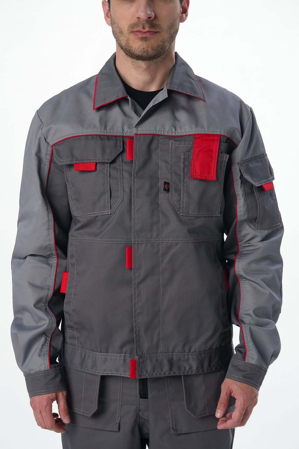 Костюм Союз-Профессионал-1 IMP (тк.Смесовая,240) брюки, т.серый/св.серый/красный - 3
