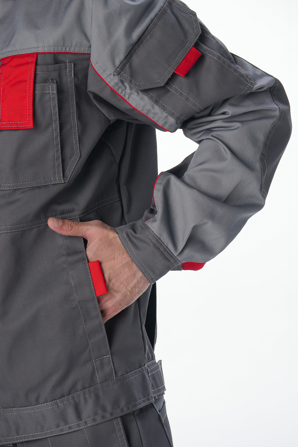 Костюм Союз-Профессионал-1 IMP (тк.Смесовая,240) брюки, т.серый/св.серый/красный - 4