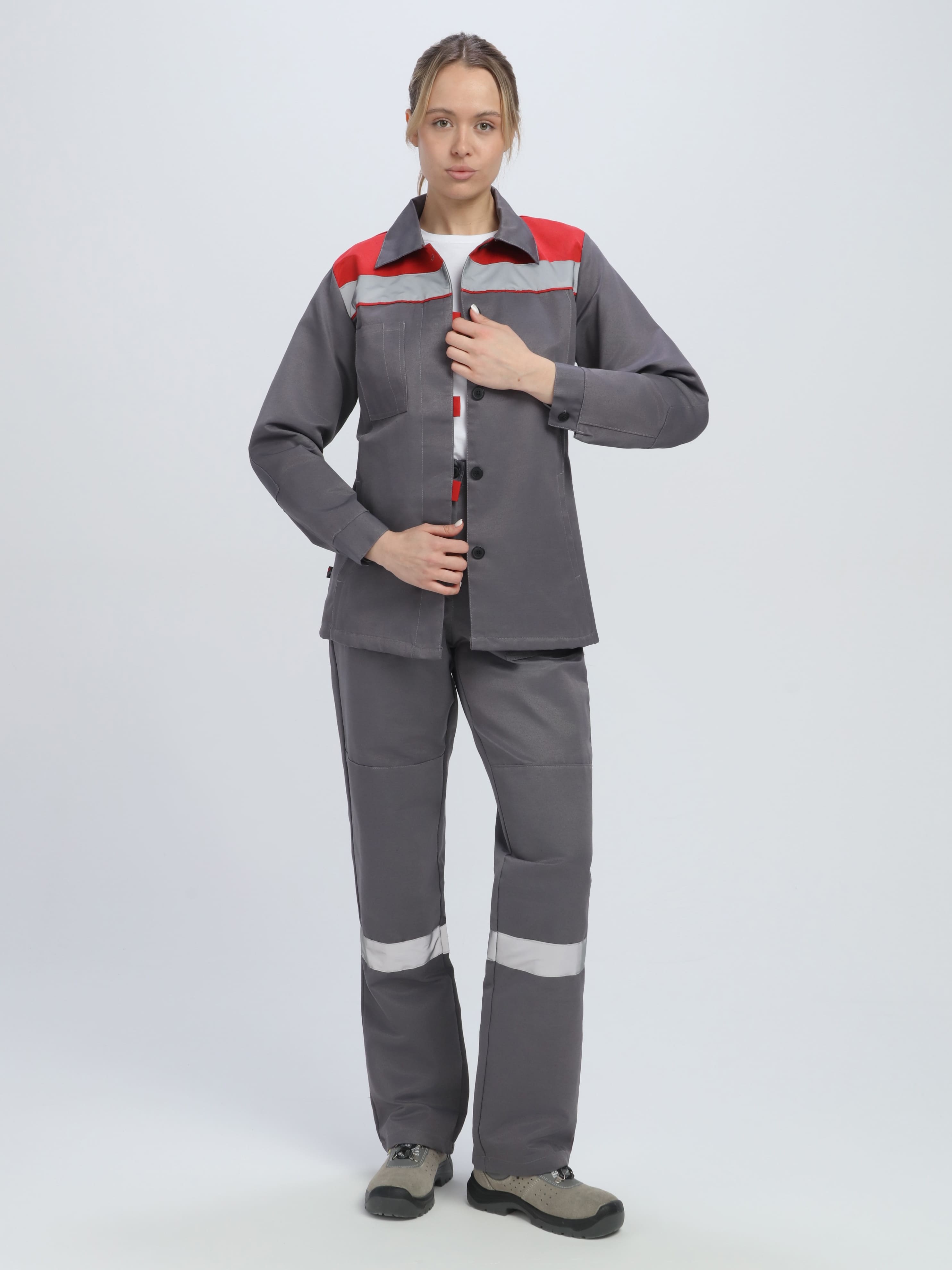 Костюм женский Весна-1 СОП NEW (тк.Смесовая,210) брюки, т.серый/красный - 7